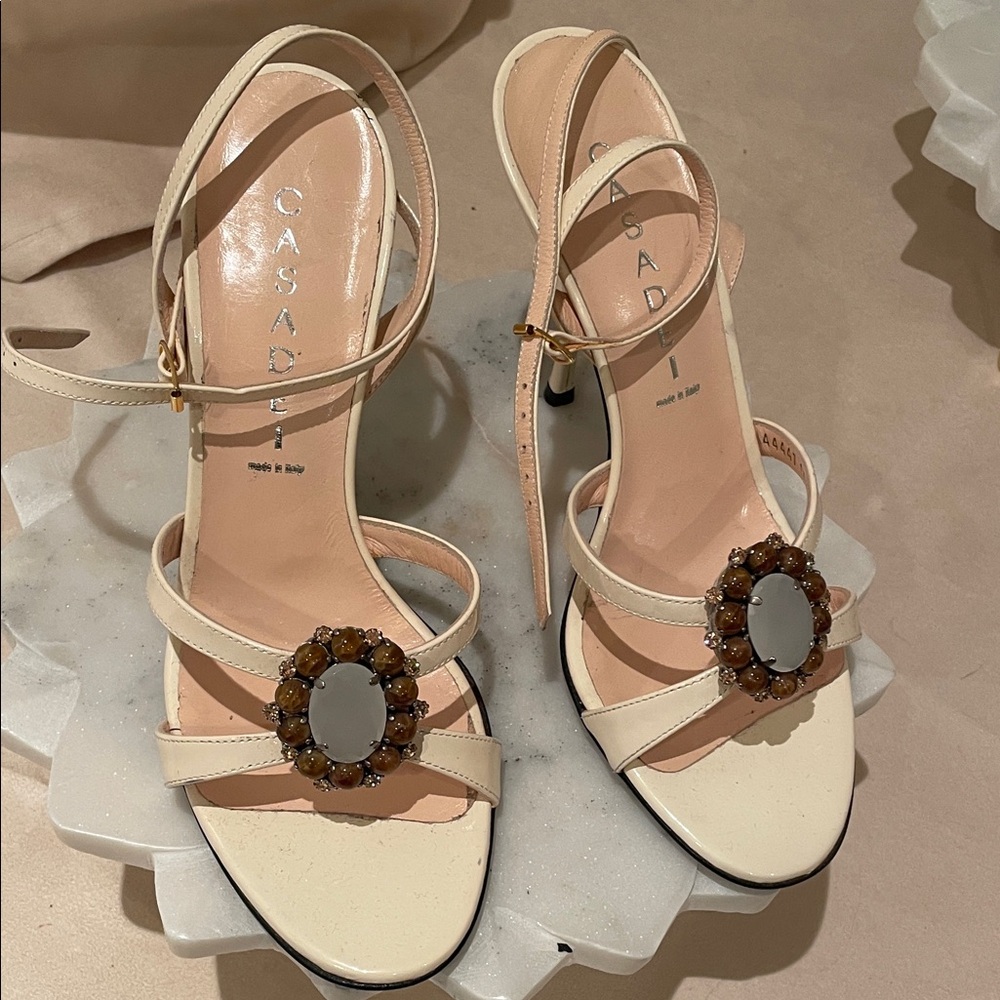 Casadei  patent leather Cream Embellished Heels NW